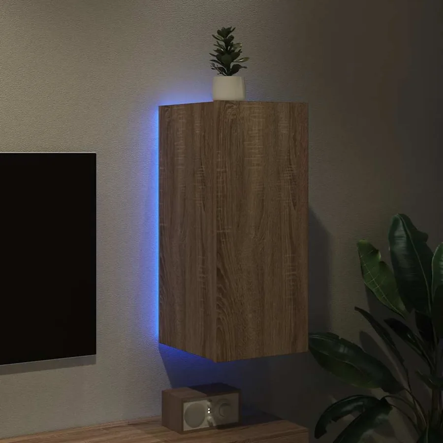 Meuble TV mural avec lumières LED chêne sonoma 30,5x35x70 cm - 4