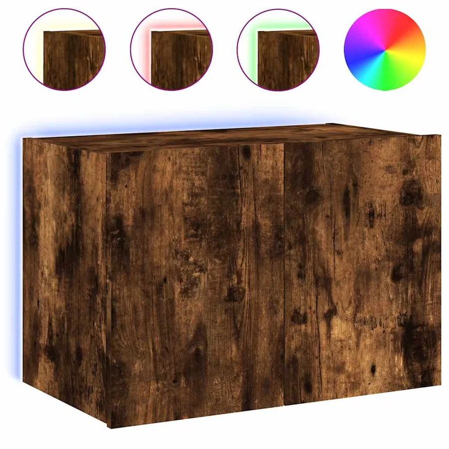 Meuble TV mural avec lumières LED chêne fumé 60x35x41 cm - 2