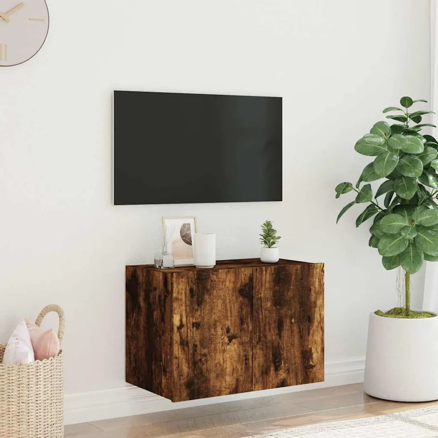 Meuble TV mural avec lumières LED chêne fumé 60x35x41 cm - 5