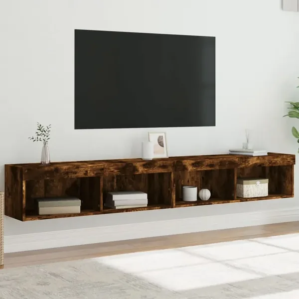 Meubles TV avec lumières LED 2 pcs chêne fumé 100x30x30 cm
