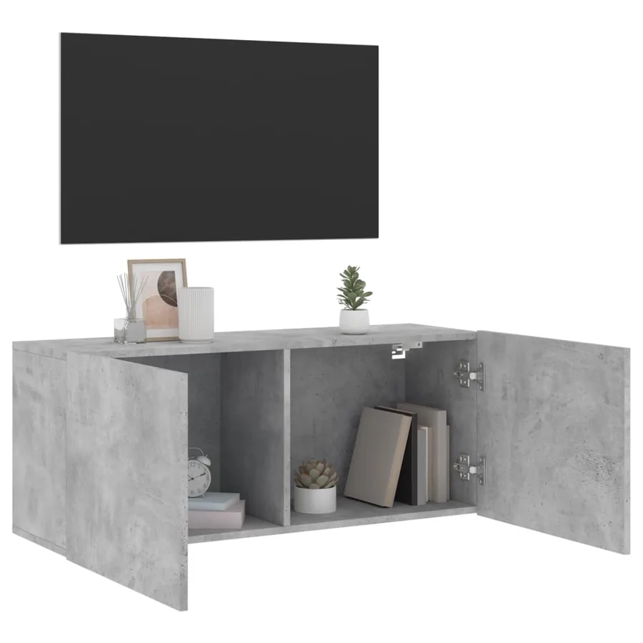 Meuble TV mural gris béton 100x30x41 cm - 4