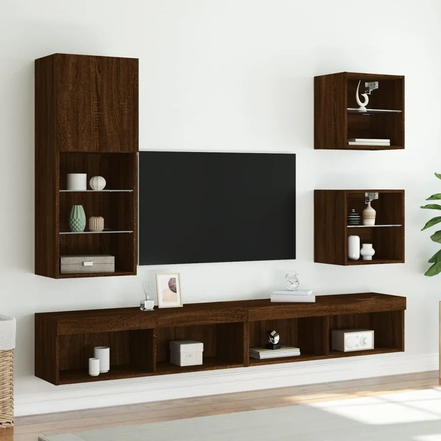Meuble TV avec lumières LED chêne marron 40,5x30x102 cm - 3