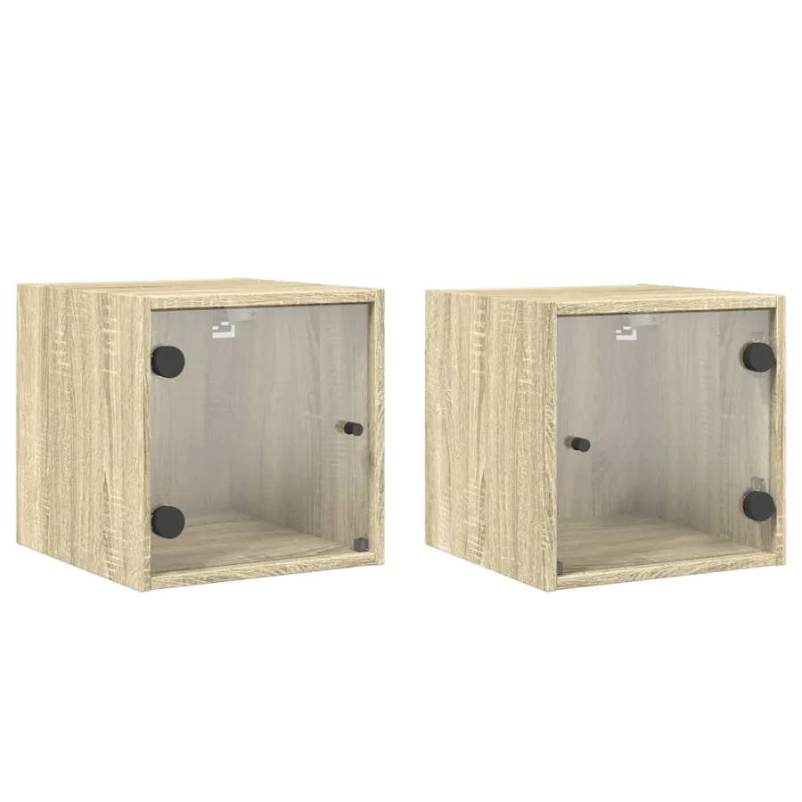 Tables de chevet et portes vitrées 2pcs chêne sonoma 35x37x35cm - 2