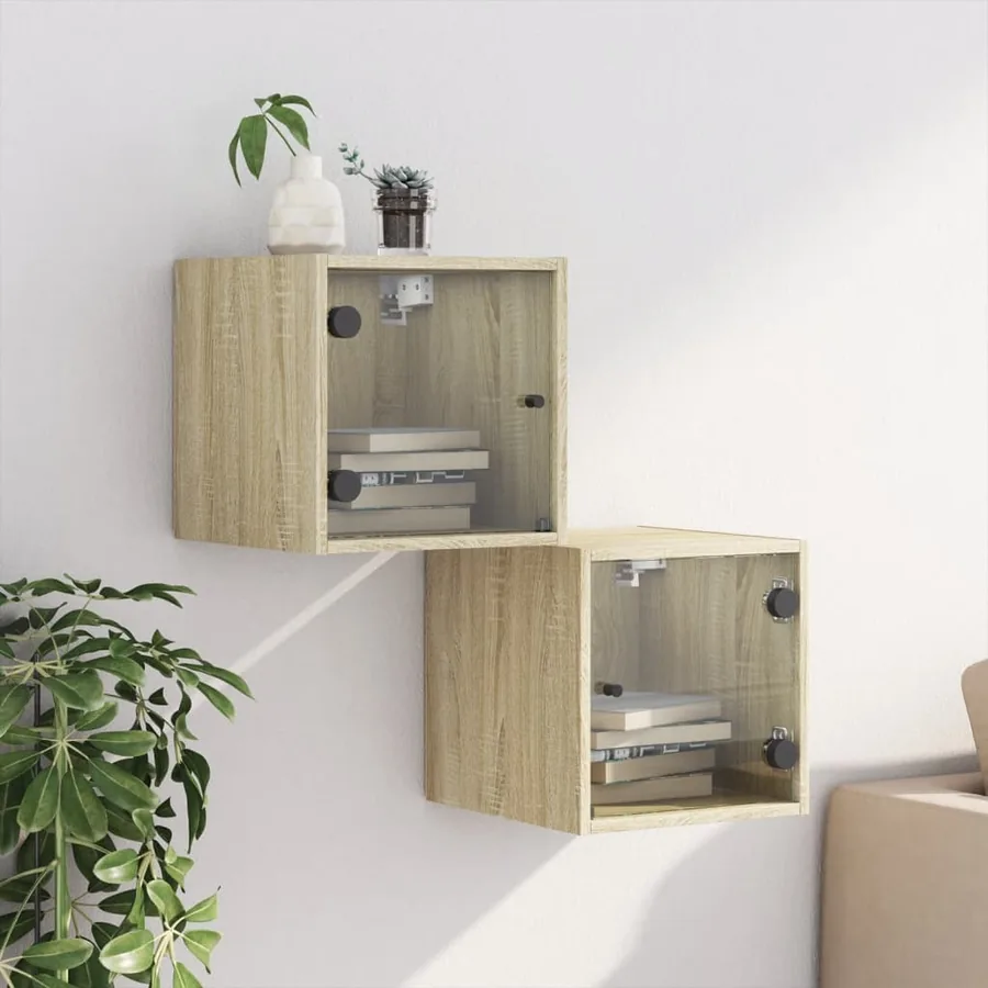 Tables de chevet et portes vitrées 2pcs chêne sonoma 35x37x35cm - 3