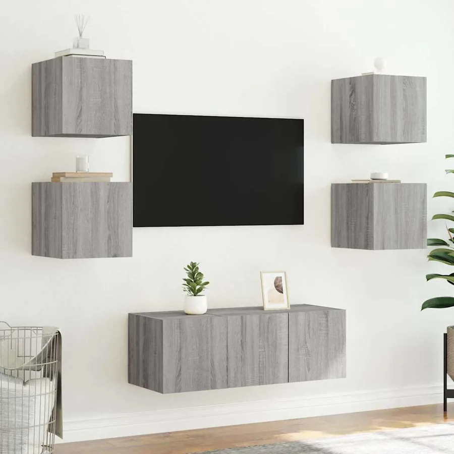 Meubles TV muraux et lumières LED 2pcs sonoma gris 30,5x35x30cm - 5