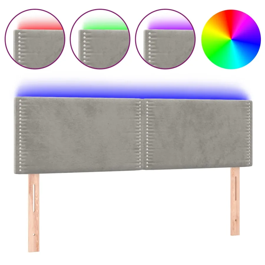 Tête de lit à LED Gris clair 144x5x78/88 cm Velours - 2