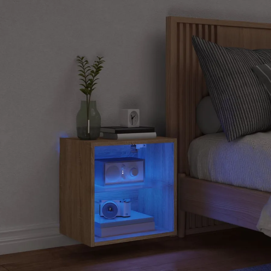 Table de chevet murale avec lumières LED chêne sonoma - 3