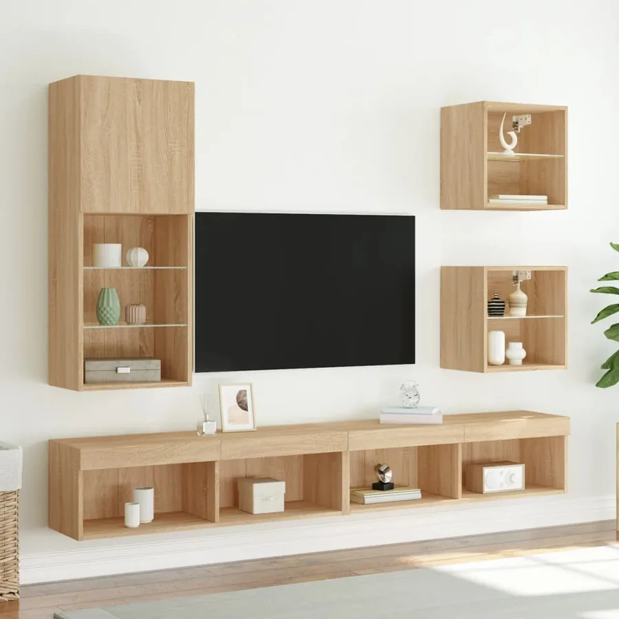 Table de chevet murale avec lumières LED chêne sonoma - 5