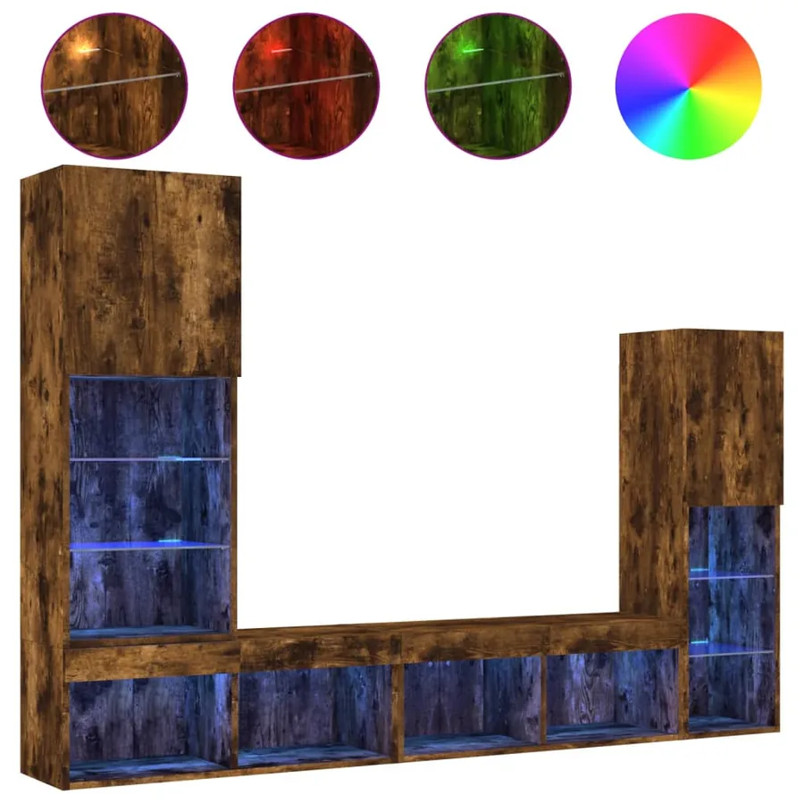 Unités murales TV avec LED 4 pcs chêne fumé bois d'ingénierie - 2