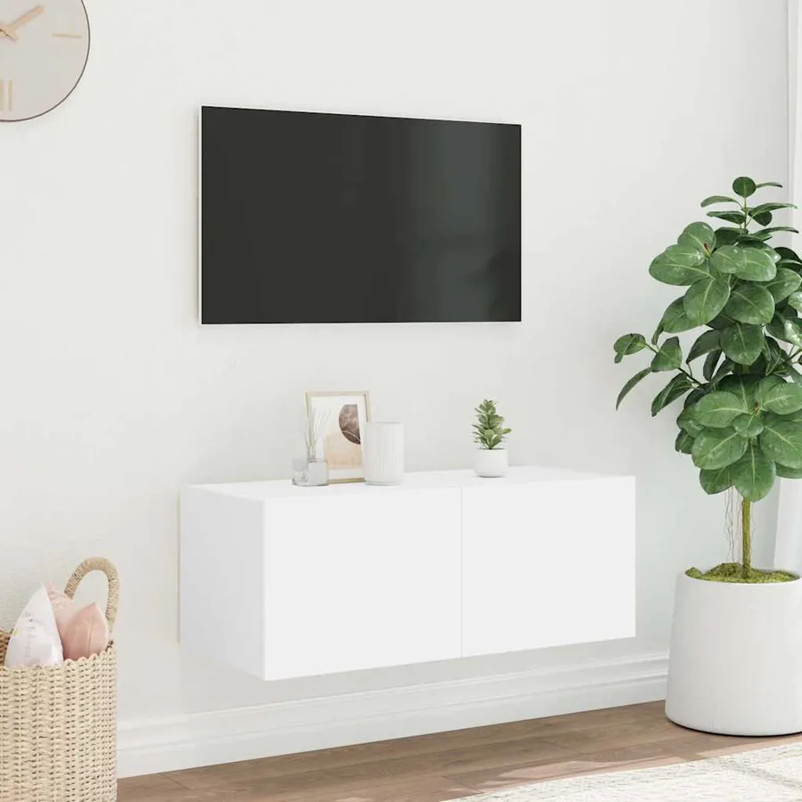 Meuble TV mural avec lumières LED blanc 80x35x31 cm - 4