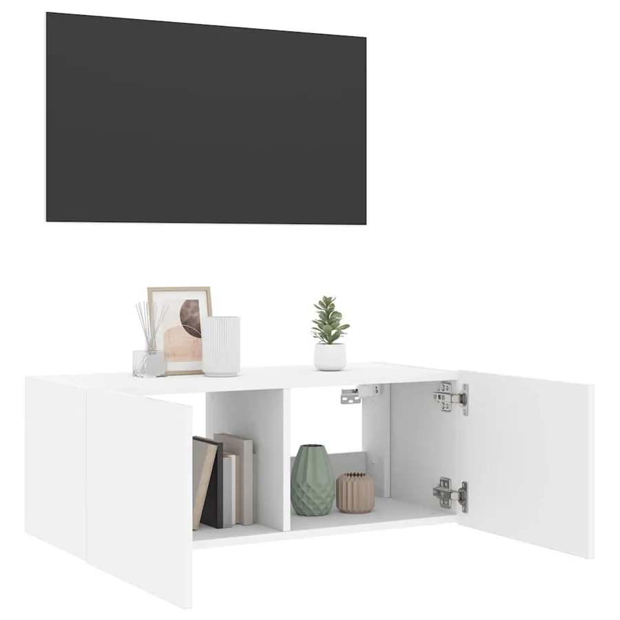 Meuble TV mural avec lumières LED blanc 80x35x31 cm - 6