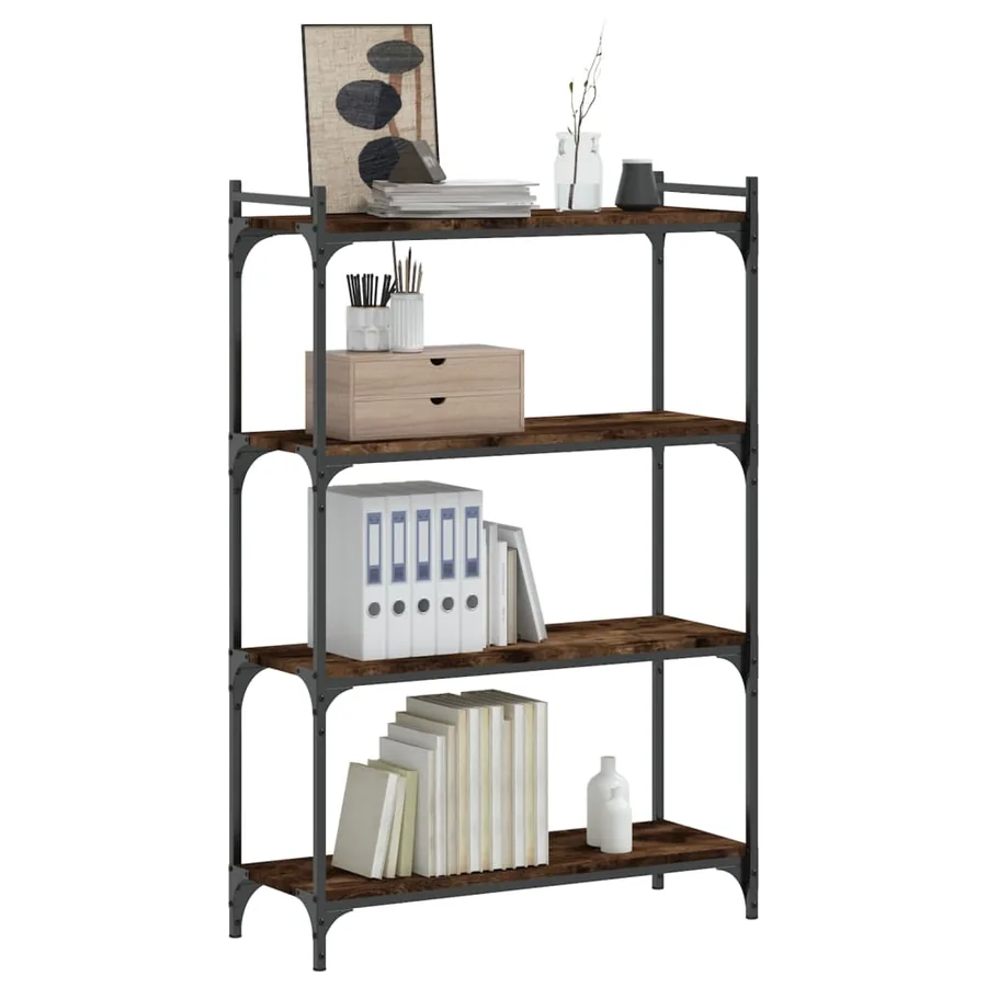 Bibliothèque 4 niveaux chêne fumé 80x30x120cm bois d'ingénierie - 3