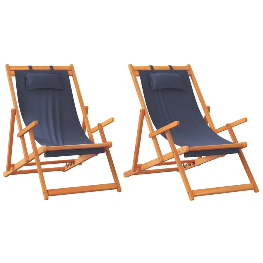 Chaises de plage pliables lot de 2 bleu tissu - 2