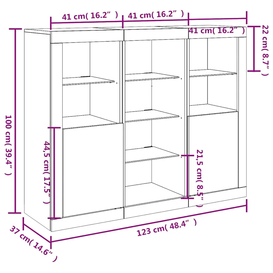 Buffets avec lumières LED 3 pcs chêne sonoma bois d'ingénierie - 17