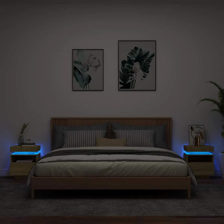 Armoires de chevet avec lumières LED 2 pcs chêne sonoma
