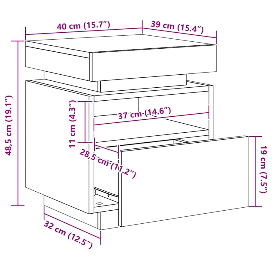 Armoires de chevet avec lumières LED 2 pcs chêne sonoma - 16