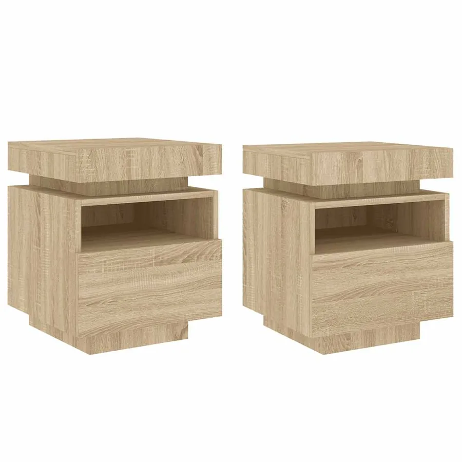 Armoires de chevet avec lumières LED 2 pcs chêne sonoma - 2