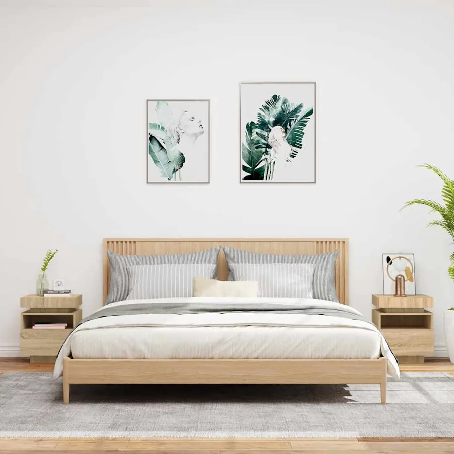 Armoires de chevet avec lumières LED 2 pcs chêne sonoma - 3