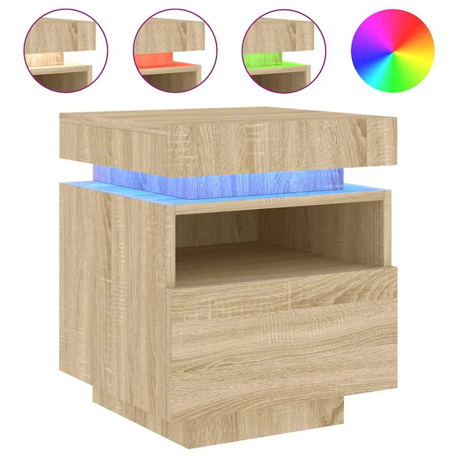 Armoires de chevet avec lumières LED 2 pcs chêne sonoma - 4