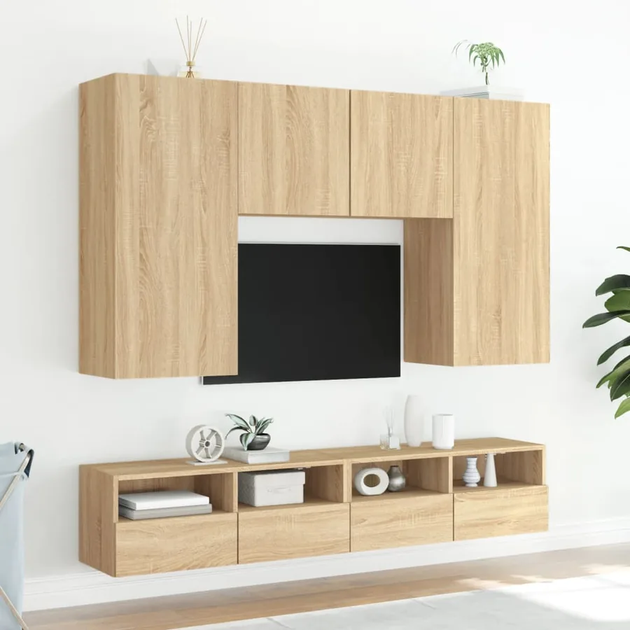 Meubles TV muraux 2 pcs chêne sonoma 80x30x30cm bois ingénierie - 4