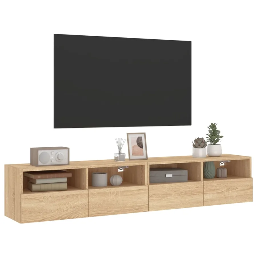 Meubles TV muraux 2 pcs chêne sonoma 80x30x30cm bois ingénierie - 5