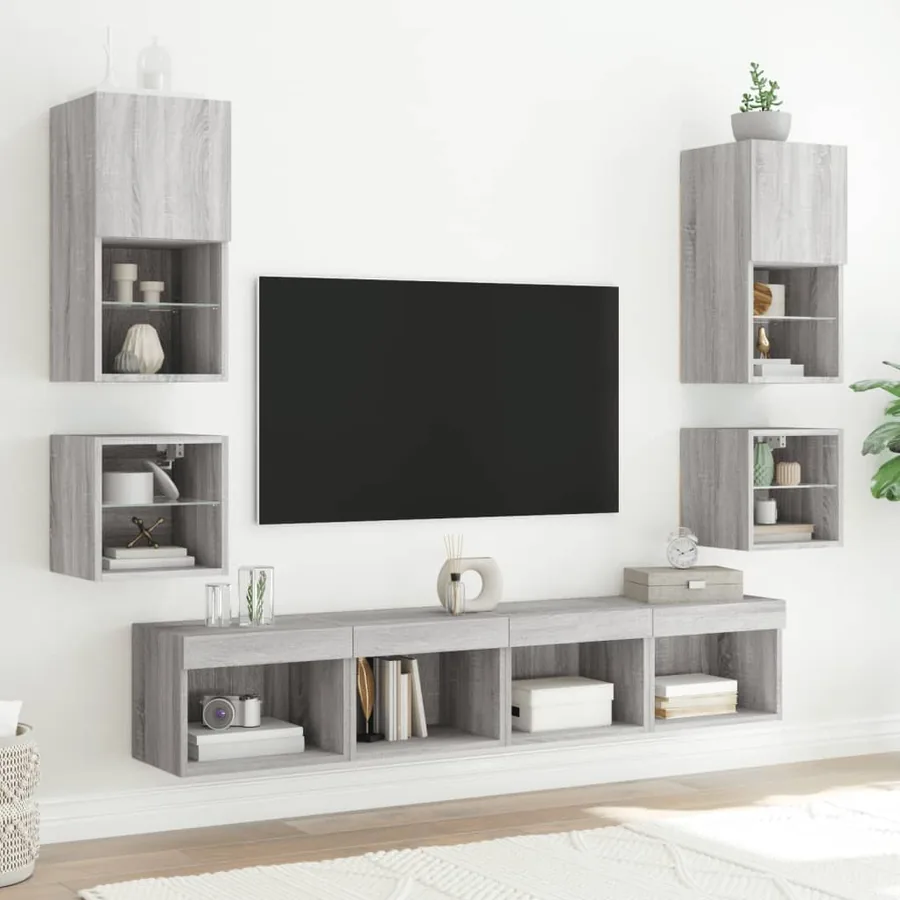 Unités murales TV avec LED 8 pcs gris sonoma bois d'ingénierie - 3