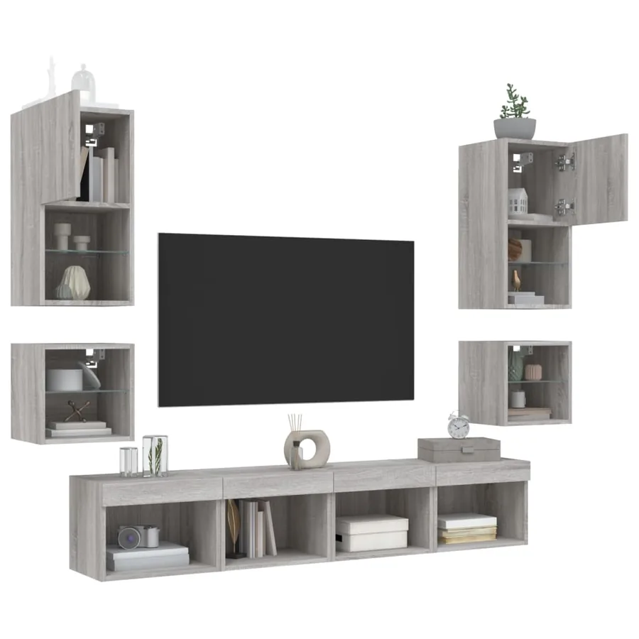 Unités murales TV avec LED 8 pcs gris sonoma bois d'ingénierie - 4