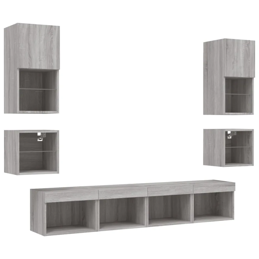 Unités murales TV avec LED 8 pcs gris sonoma bois d'ingénierie - 6