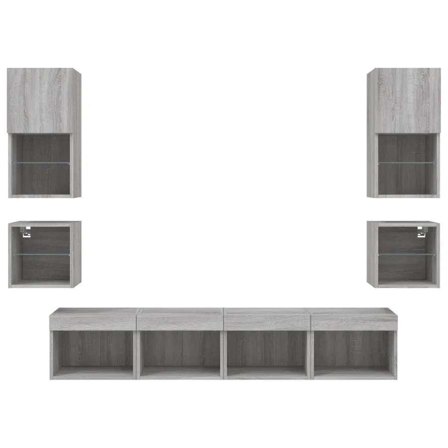 Unités murales TV avec LED 8 pcs gris sonoma bois d'ingénierie - 7