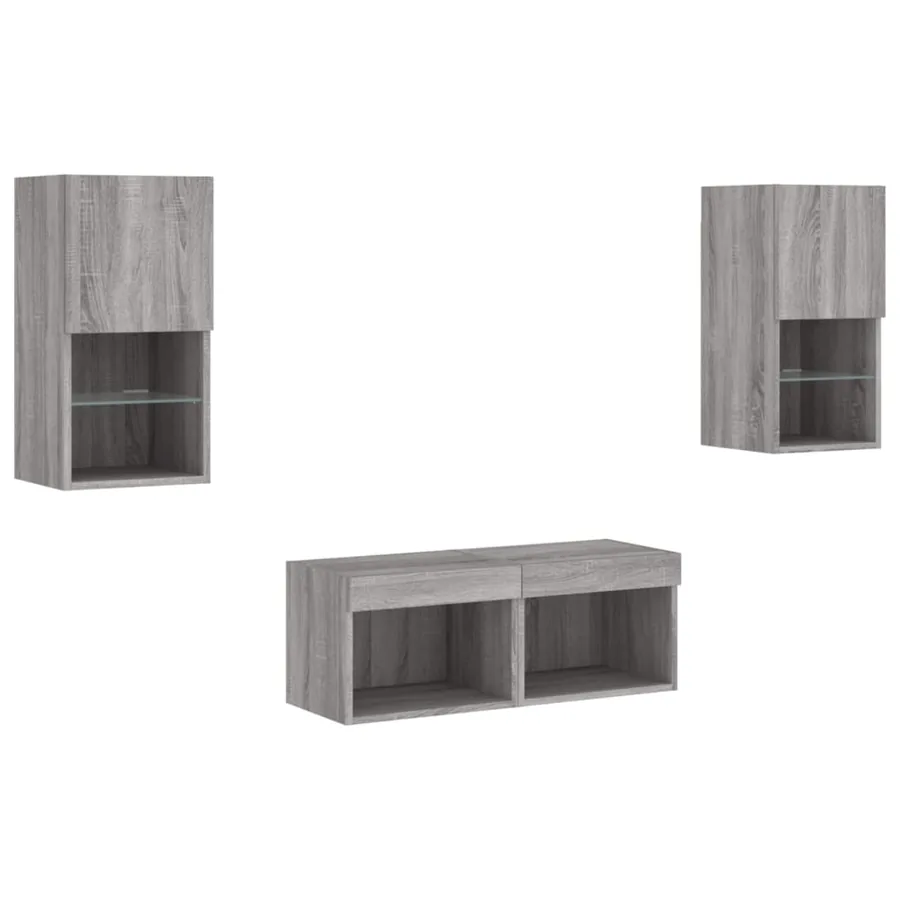 Meuble TV muraux 4 pcs avec lumières LED sonoma gris - 3
