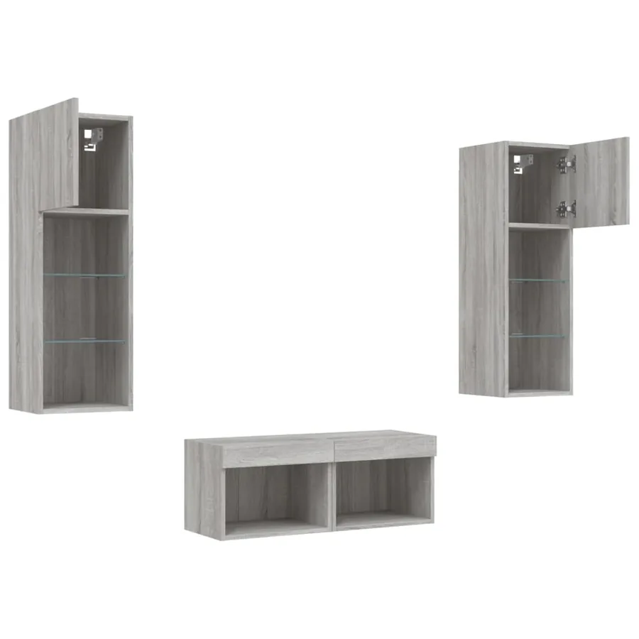 Meuble TV muraux 4 pcs avec lumières LED sonoma gris - 6