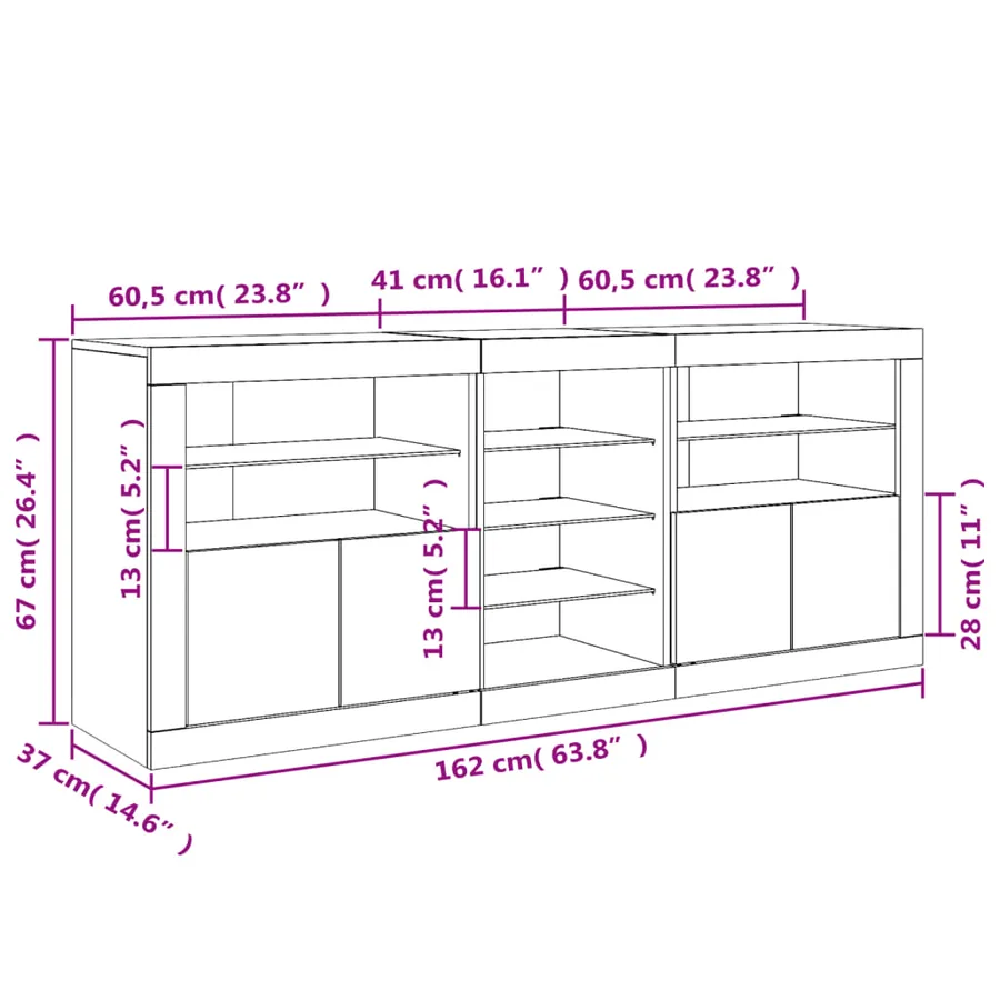 Buffet avec lumières LED chêne sonoma 162x37x67 cm - 18