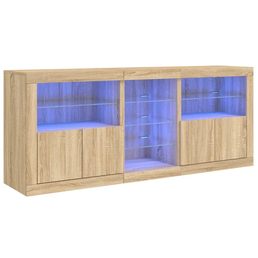 Buffet avec lumières LED chêne sonoma 162x37x67 cm - 2