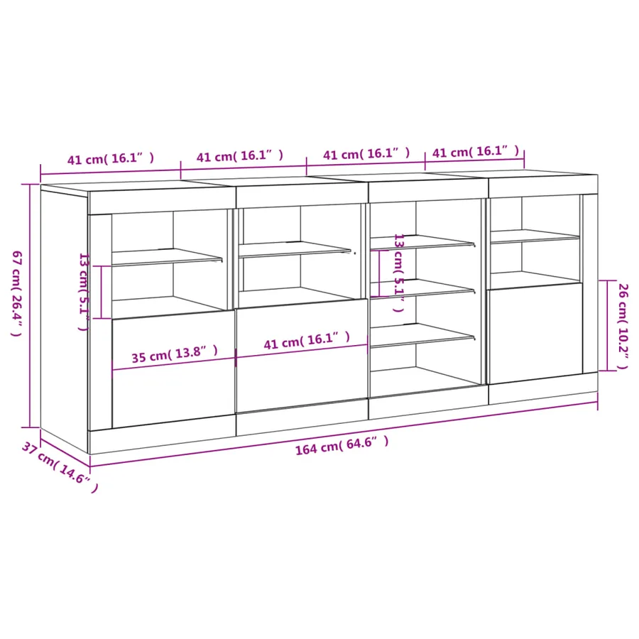 Buffet avec lumières LED chêne sonoma 164x37x67 cm - 20