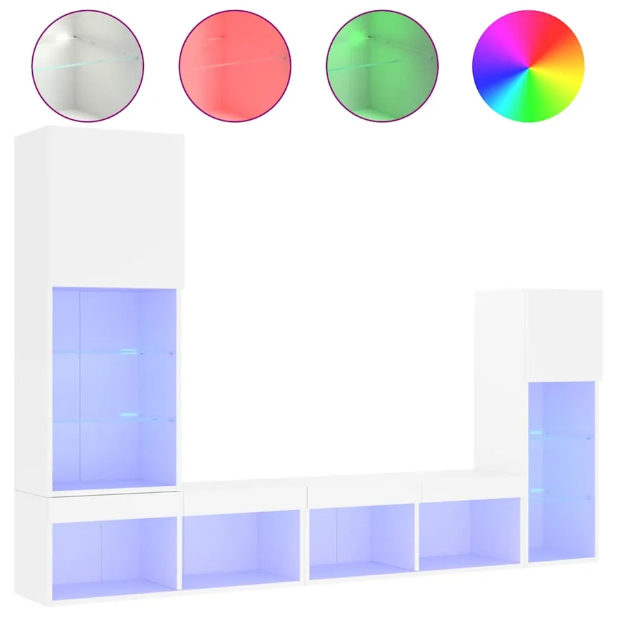 Unités murales TV avec LED 4 pcs blanc bois d'ingénierie - 2