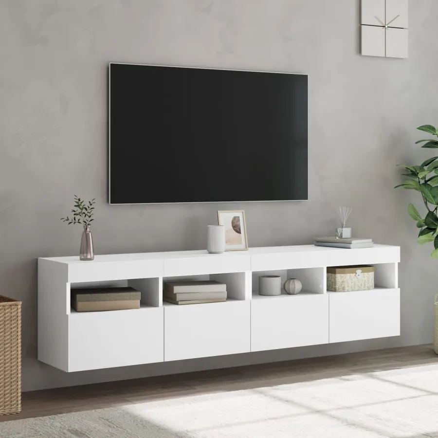 Meubles TV muraux avec lumières LED 2 pcs blanc 80x30x40 cm - 5