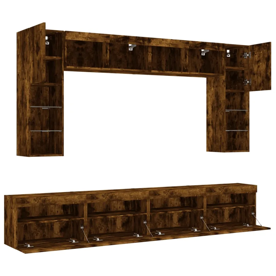 Ensemble de meubles TV muraux 8 pcs et lumières LED chêne fumé - 6