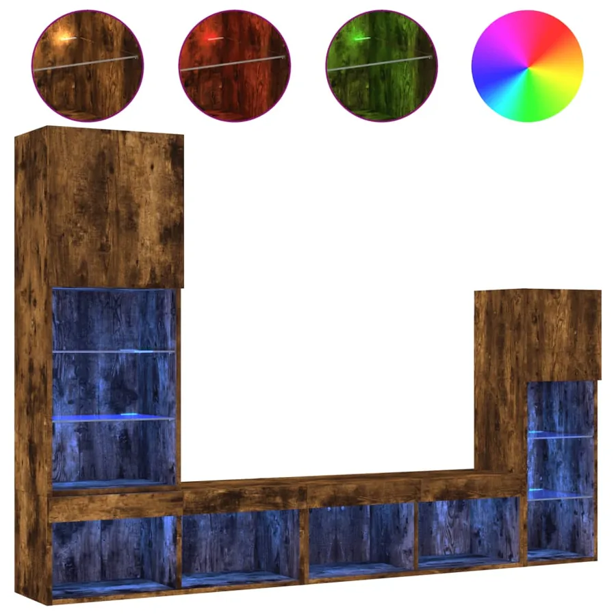 Unités murales TV avec LED 4 pcs chêne fumé bois d'ingénierie - 2