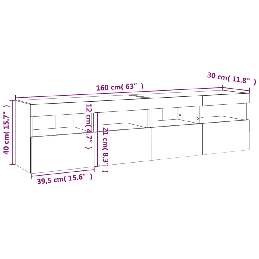 Meubles TV muraux et lumières LED 2pcs sonoma gris 80x30x40 cm - 17