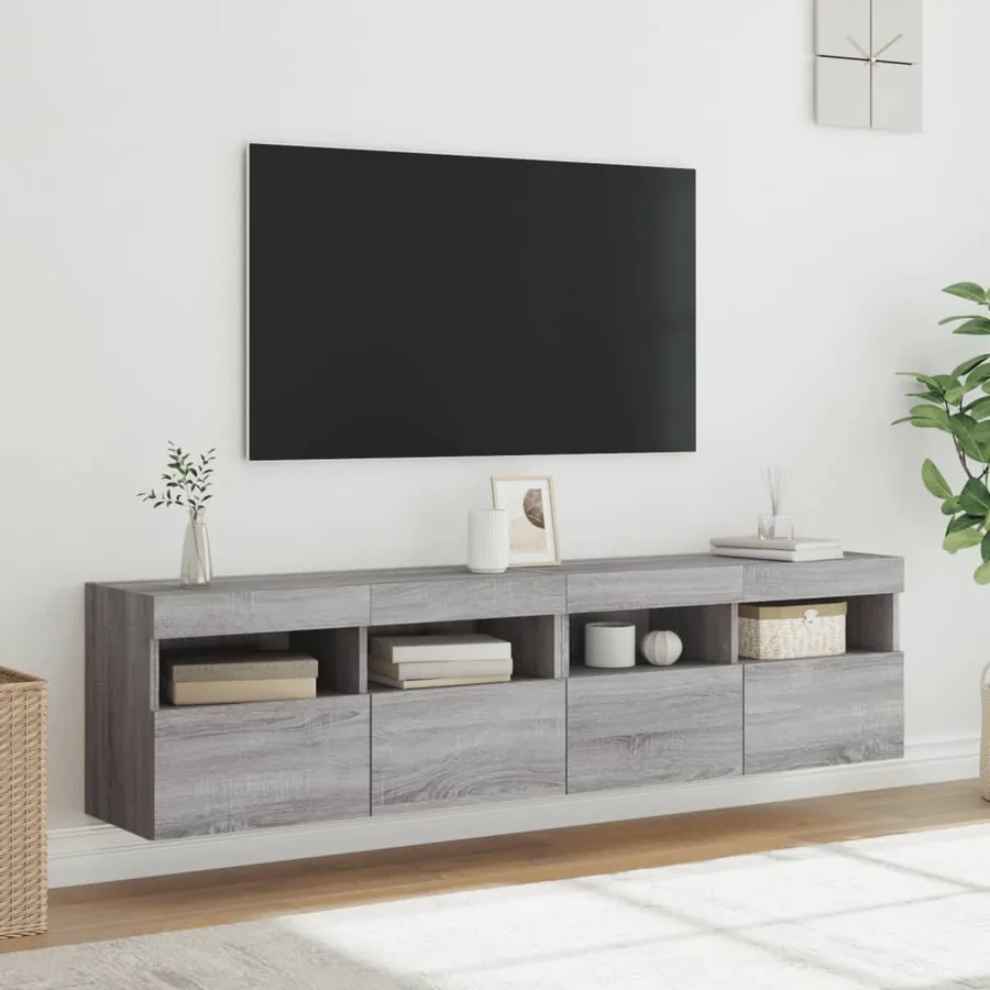Meubles TV muraux et lumières LED 2pcs sonoma gris 80x30x40 cm - 5