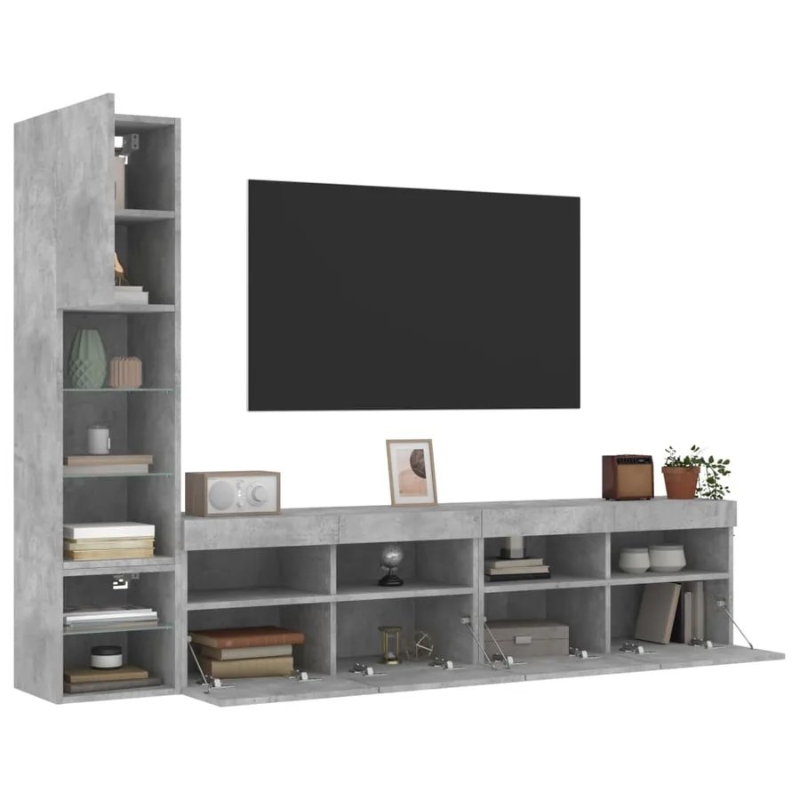 Unités murales TV avec LED 4 pcs gris béton bois d'ingénierie - 5