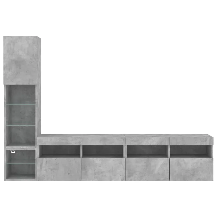 Unités murales TV avec LED 4 pcs gris béton bois d'ingénierie - 7