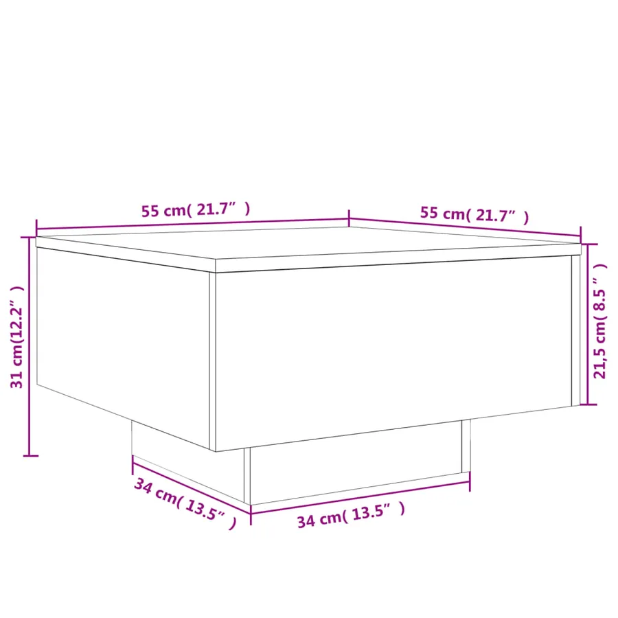 Table basse avec lumières LED blanc 55x55x31 cm - 16