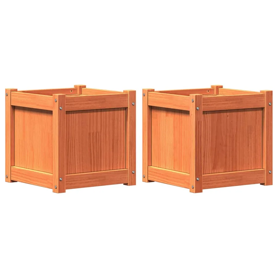 Jardinières 2 pcs cire marron bois de pin massif - 2