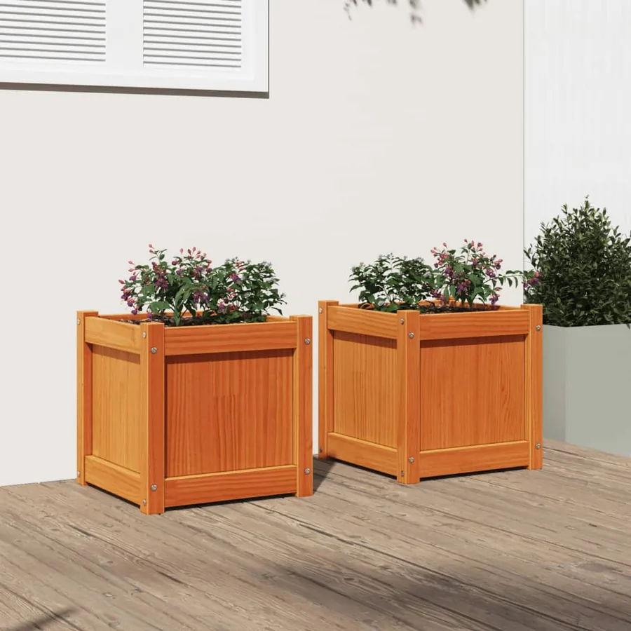 Jardinières 2 pcs cire marron bois de pin massif - 3