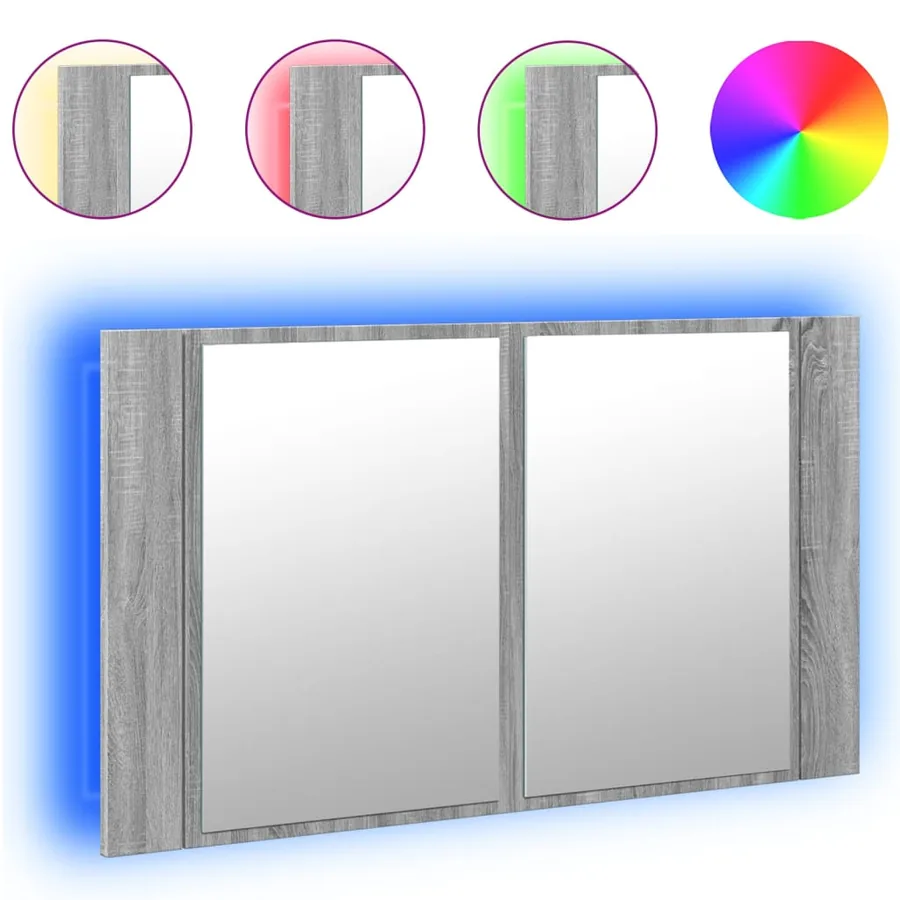 Armoire de salle de bain à miroir LED sonoma gris 80x12x45 cm - 2