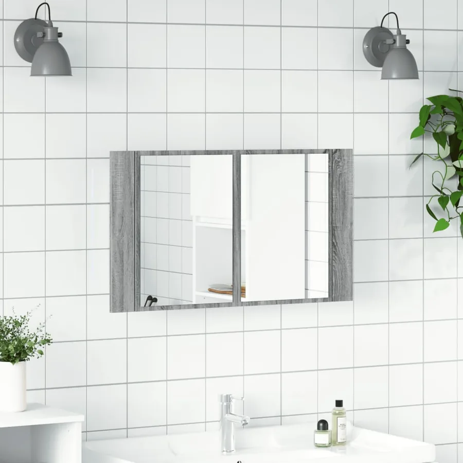 Armoire de salle de bain à miroir LED sonoma gris 80x12x45 cm - 3
