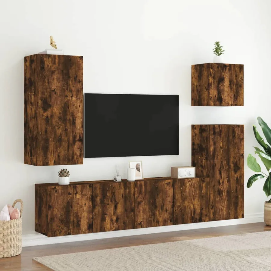 Meuble TV mural chêne fumé 80x30x41 cm - 11