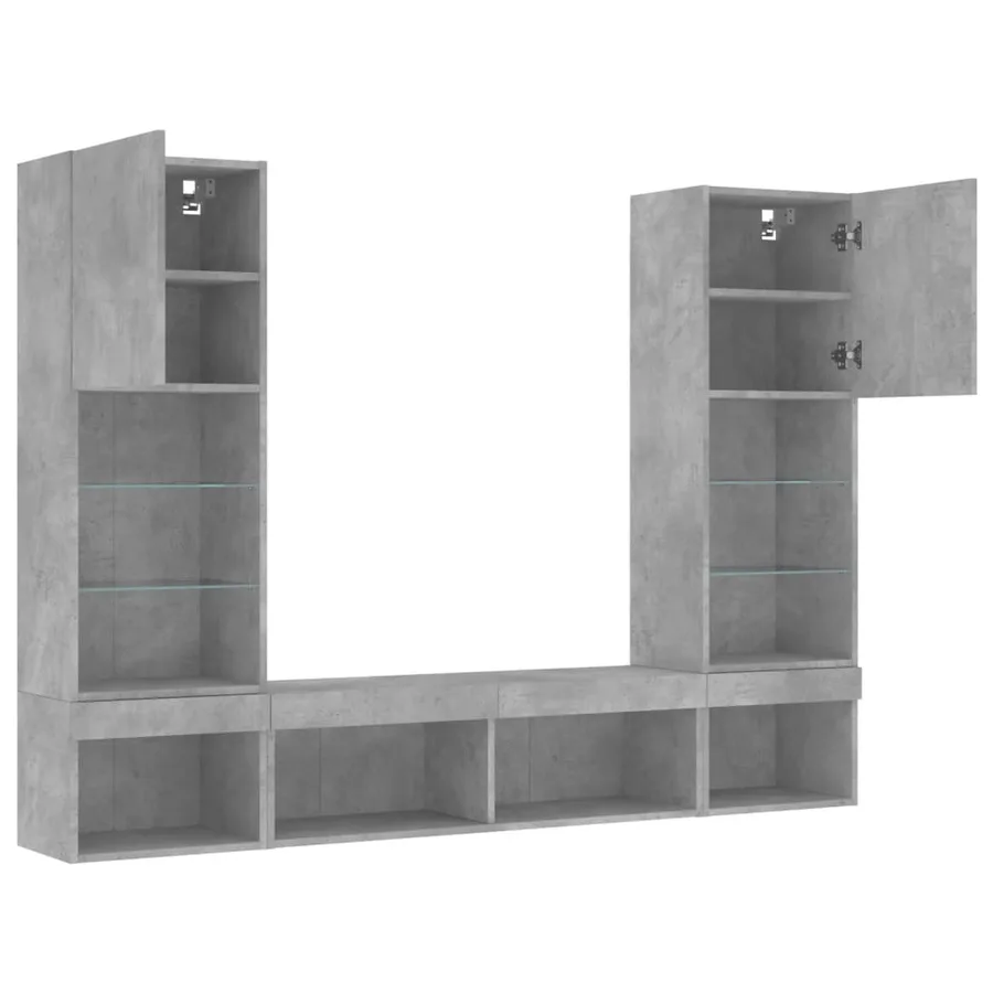 Unités murales TV avec LED 5 pcs gris béton bois d'ingénierie - 6