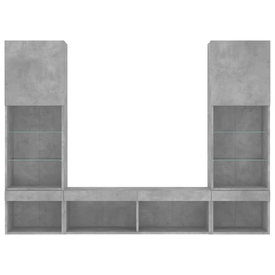 Unités murales TV avec LED 5 pcs gris béton bois d'ingénierie - 7